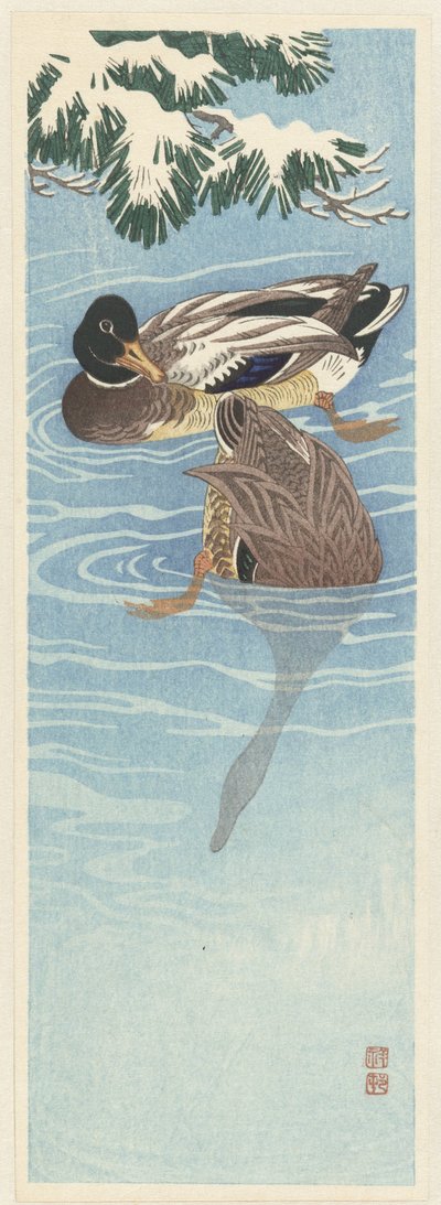 Pair of Wild Ducks in Water by Ohara Koson