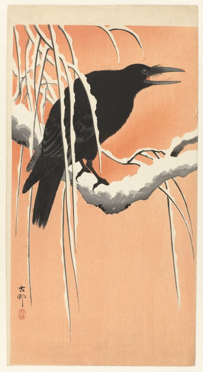 Crow on Snowy Branch by Ohara Koson