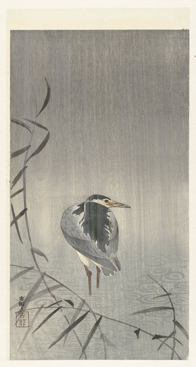 Heron in Rain by Ohara Koson