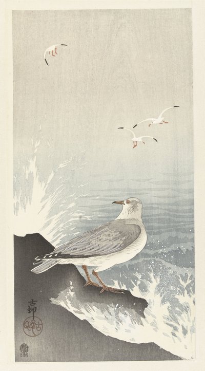 Seagull on Rock by Ohara Koson