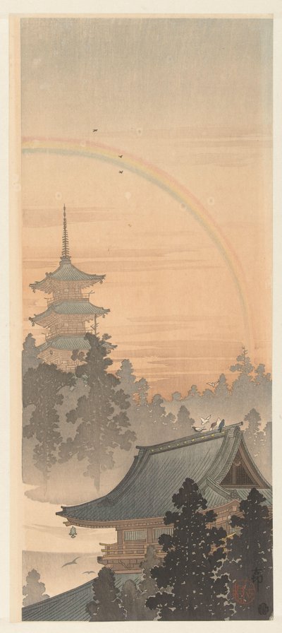 Pagoda and Rainbow by Ohara Koson