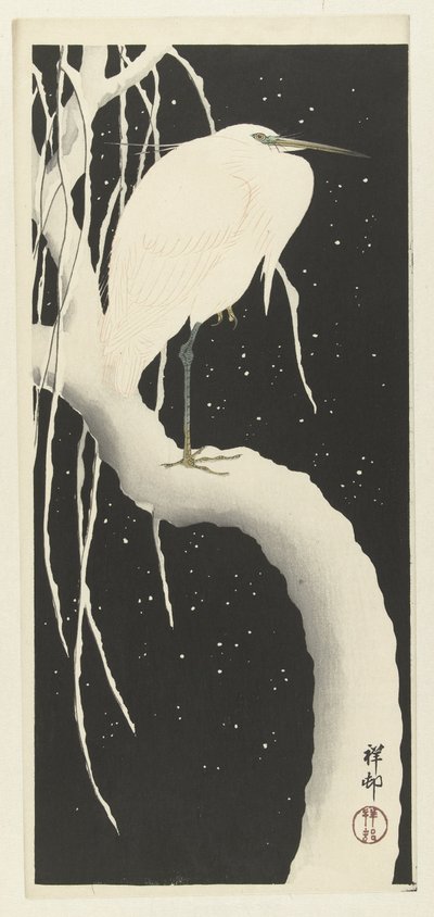 Heron in Snow by Ohara Koson