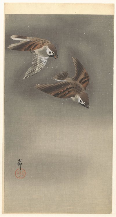 Sparrows in Snow by Ohara Koson