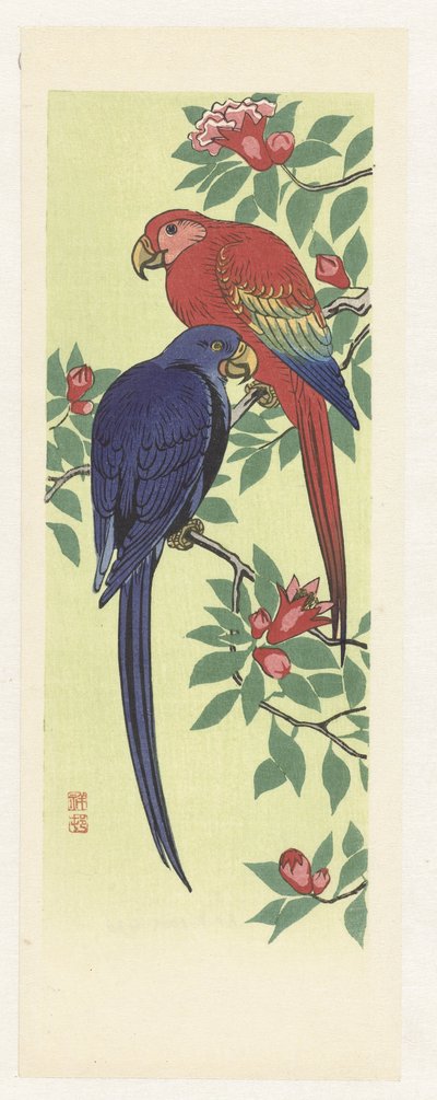 Red and Blue Parrot by Ohara Koson