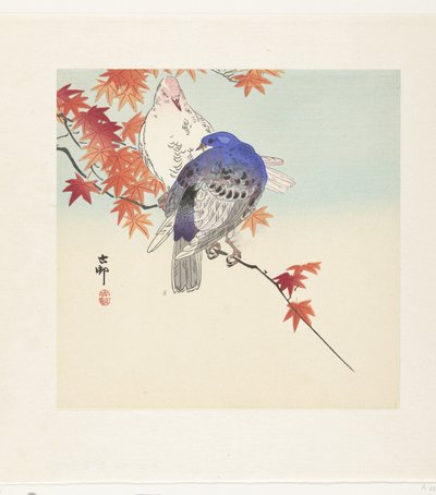 Two Doves on Autumn Branch by Ohara Koson