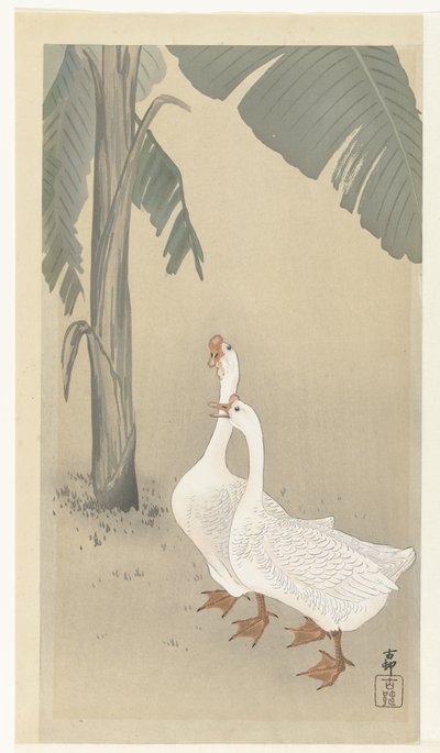 Two Geese by Banana Tree by Ohara Koson