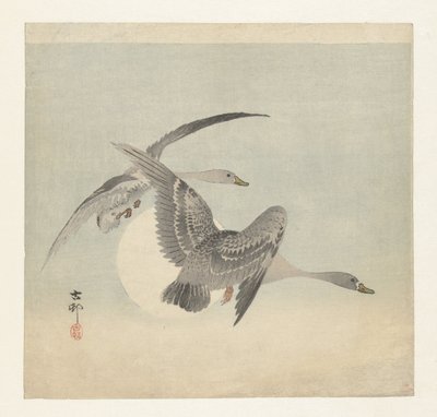 Two White-fronted Geese in Flight by Ohara Koson