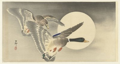Two Ducks with Full Moon by Ohara Koson