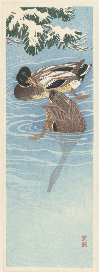 Two Wild Ducks in the Water by Ohara Koson