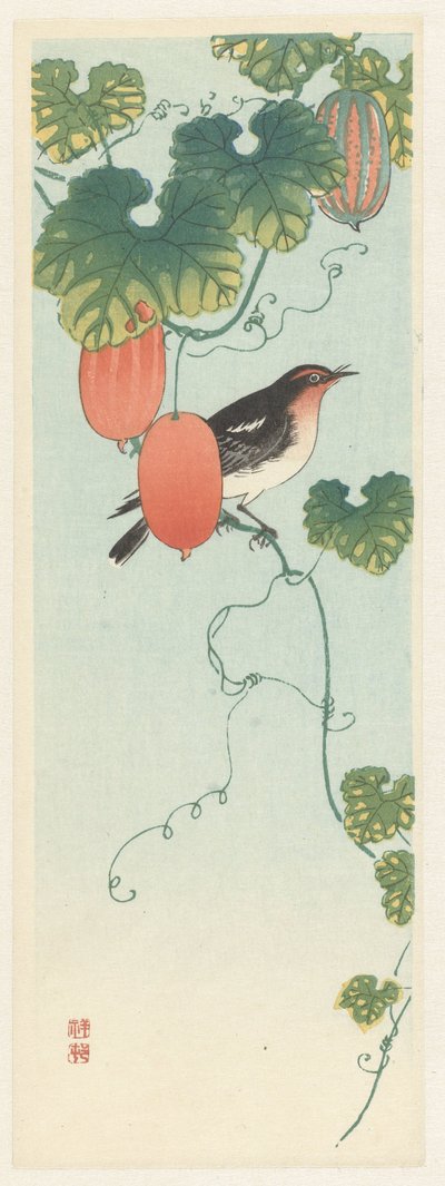 Songbird in Cucumber Plant by Ohara Koson