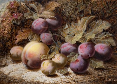 Still Life with Peach and Plums by Oliver Clare