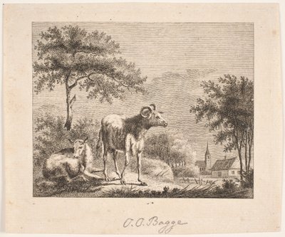 Landscape with Sheep by Oluf Olufsen Bagge