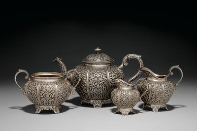 Repousse Four-Piece Tea Set by Oomersi Mawji
