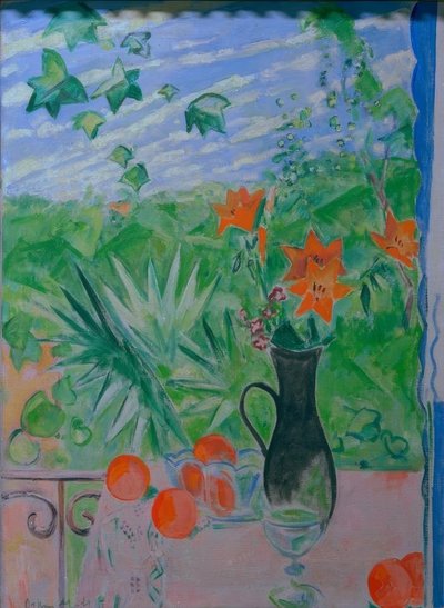 Black Vase with Moving Clouds by Oskar Moll