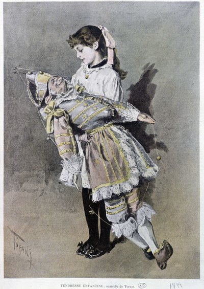 Childborn tenderness: girl and her puppet by Oswaldo Tofani