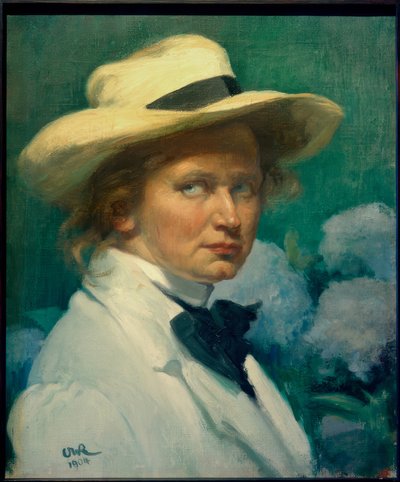 Self-Portrait with White Hat by Ottilie Roederstein