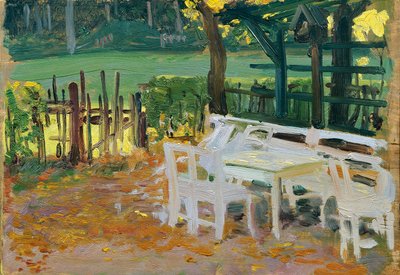 Garden Corner in Front of Wooden Fence and Meadow by Otto Friedrich
