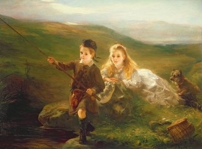 Two Children Fishing in Scotland by Otto Leyde