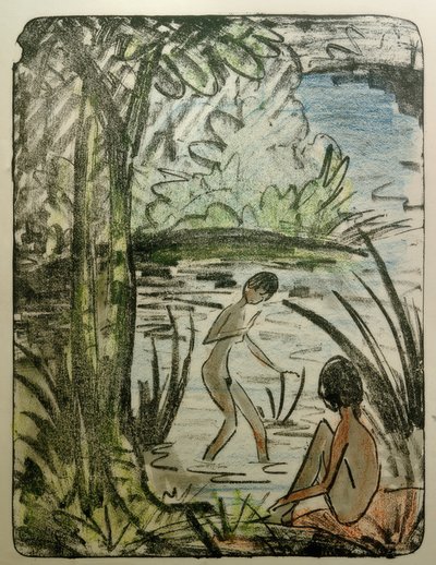 Seated and Bathing with Tree by Otto Mueller