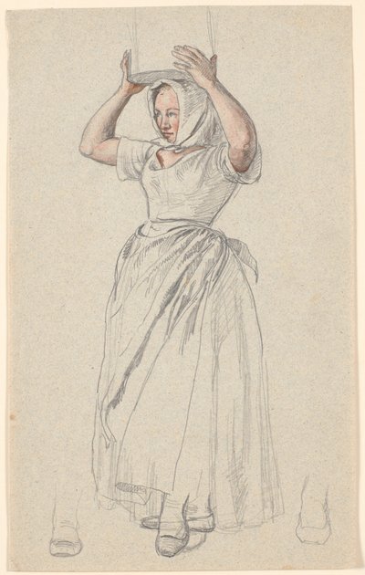 Standing Peasant Girl with a Milk Jug on Her Head by P.C. Skovgaard
