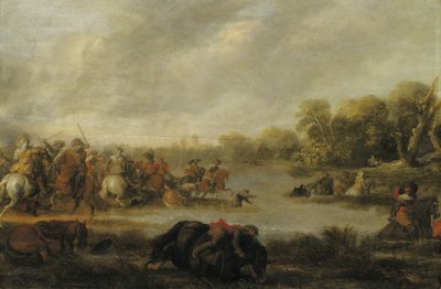 A Cavalry Skirmish by a River by Palamedes Palamedesz
