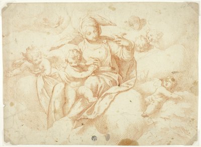 Virgin and Child Seated on Clouds by Paolo Farinati