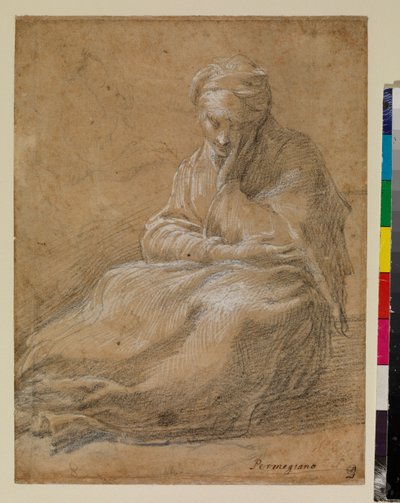 Woman seated on the ground by Parmigianino