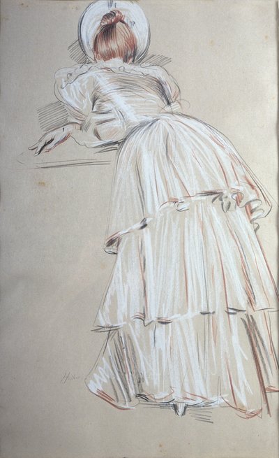Woman Standing Leaning from Behind by Paul Cesar Helleu