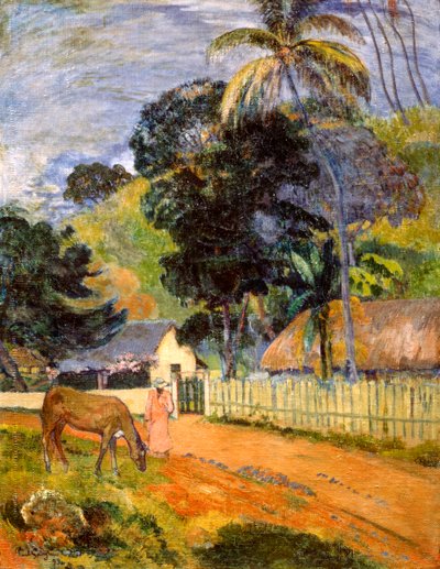 Horse on Road, Tahitian Landscape by Paul Gauguin