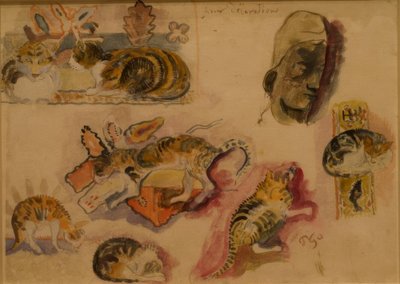 Cats and Head by Paul Gauguin