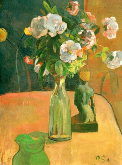 Roses and Statuette by Paul Gauguin