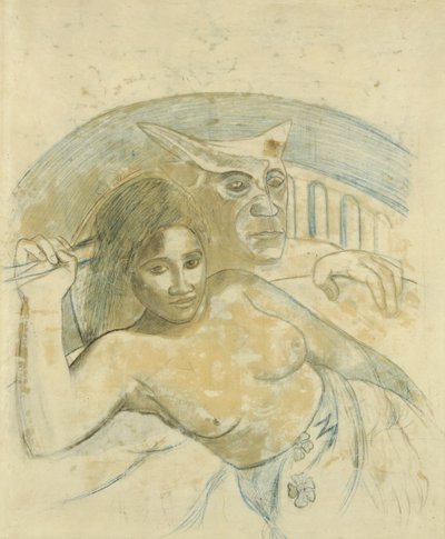 Tahitian Woman with Evil Spirit by Paul Gauguin