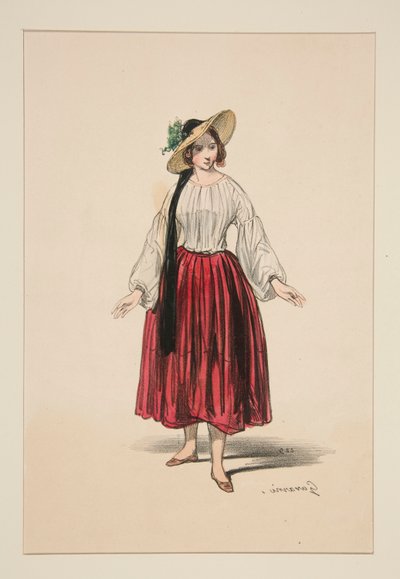 Shepherdess. Straw Hat Trimmed with Velvet by Paul Gavarni