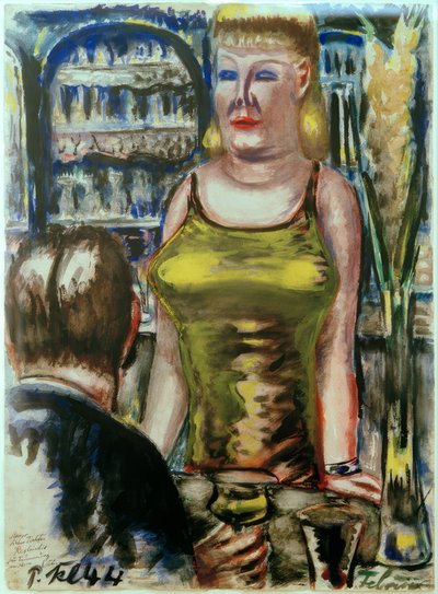 Yellow Barmaid with Gentleman by Paul Kleinschmidt