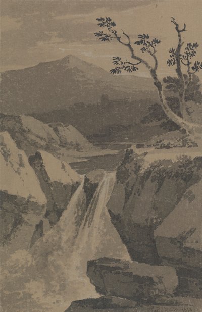 Waterfall and Distant Mountains by Paul Sandby Munn