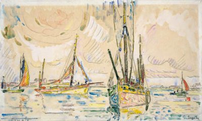 Fishing Boats in the Harbor in Locmalo by Paul Signac