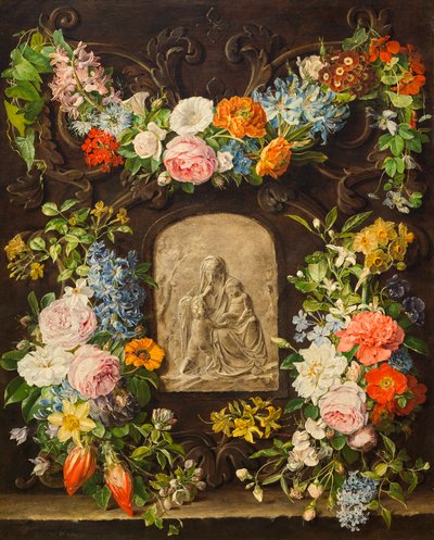 Flower Wreath with Madonna Relief by Pauline von Koudelka Schmerling