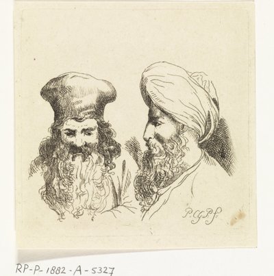 Two Male Heads with Turbans by Paulus Charles Gerard Poelman