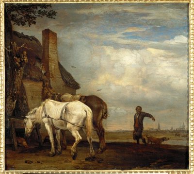 Two Horses in Front of a Farmhouse by Paulus Potter