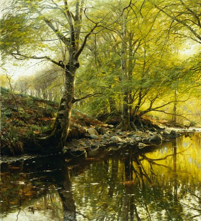 A Wooded River Landscape by Peder Monsted