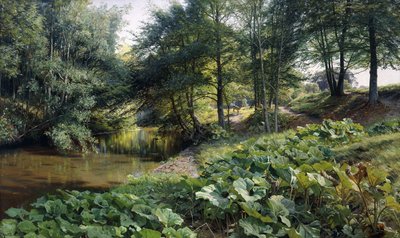 A Wooded River Landscape with Deer Beyond by Peder Monsted