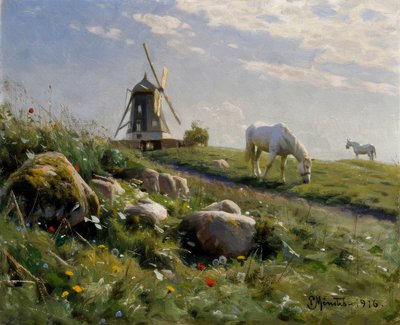 Grazing Horses on Summer Meadow by Peder Monsted