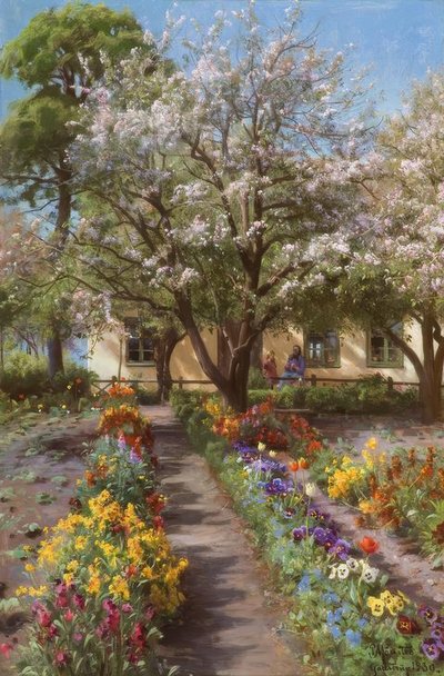 P. Mønsted, Blooming Garden in Spring by Peder Monsted