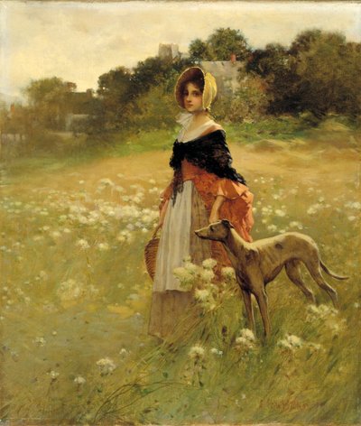 Young Girl and Dog by Percy Moran