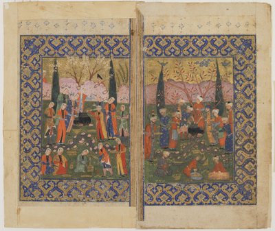 A picnic in a garden by Persian School