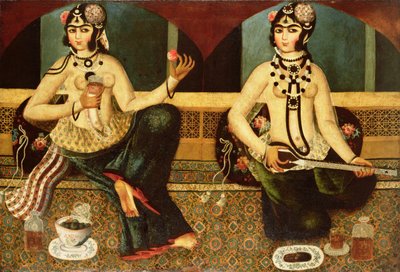 Two harem ladies, Qajar, Persian by Persian School