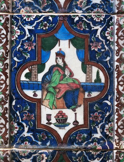 Woman Sitting, Painted Ceramic Tile by Persian School