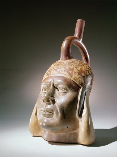 Pottery portrait vessel, Mochica by Peruvian School