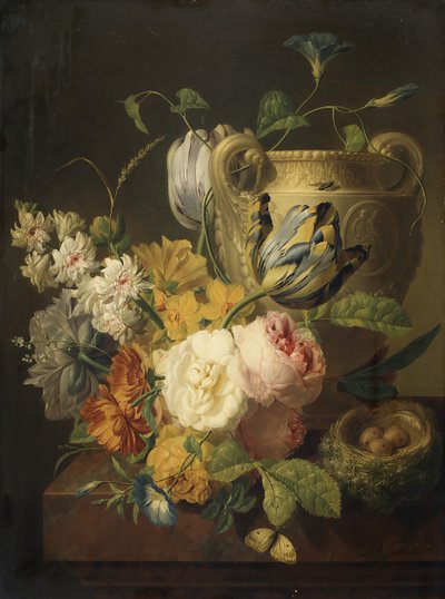 Flowers by a Stone Vase by Peter Faes