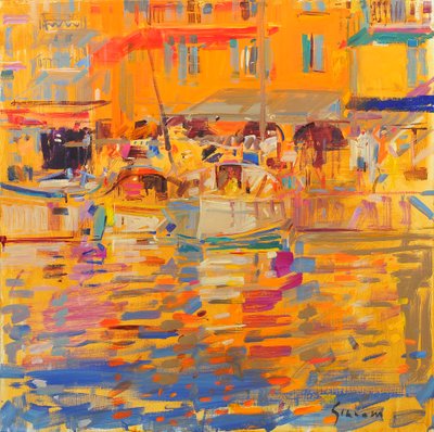 Boats in Harbour Saint Tropez by Peter Graham (Contemporary)